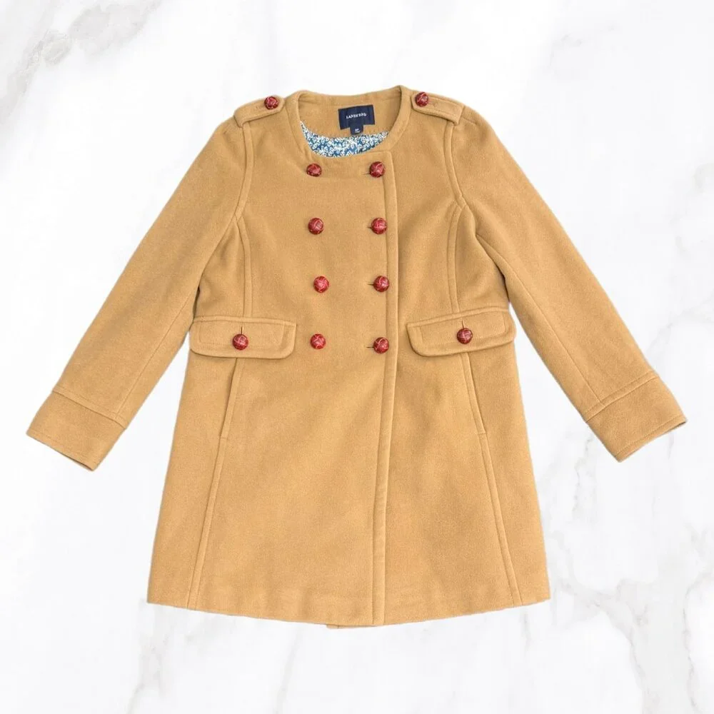 Lands' End Women's Petite Wool‎ & Cashmere Blend Collarless Peacoat, Size 6P